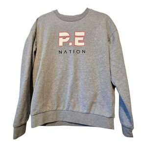 PE Nation Heads Up Sweatshirt Women's SM Gray Cotton Athleisure Workout Comfort